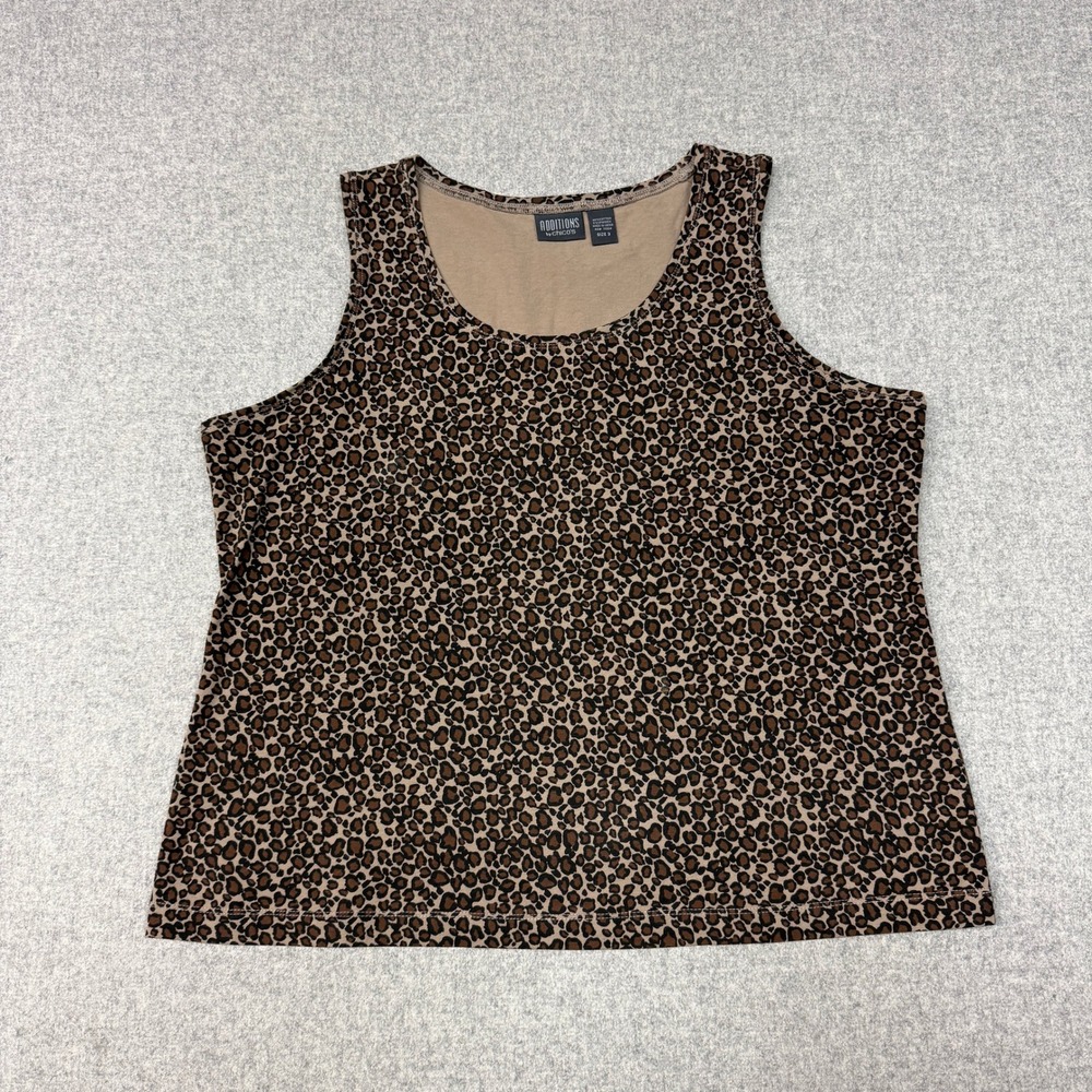 Additions by Chico's Leopard Print Tank Top Size 3 Brown Sleeveless Scoop Neck